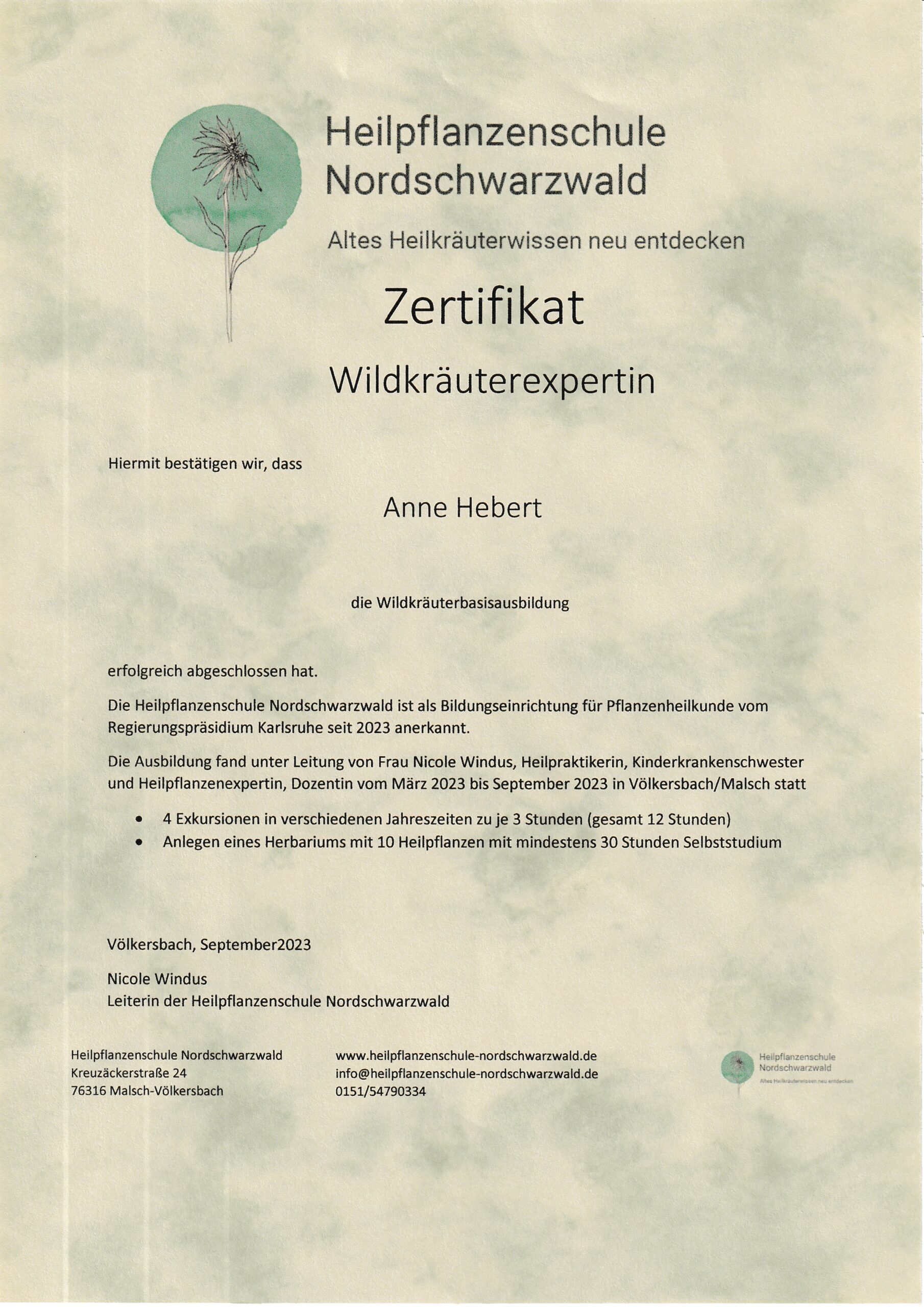 Zertifikat Wildkräuter